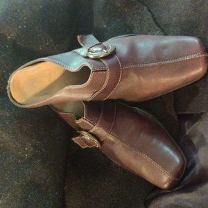 Brown leather slip on shoes